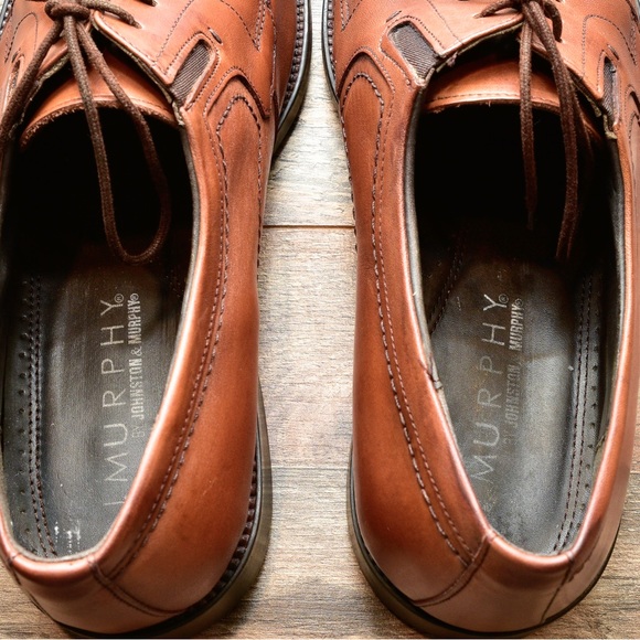 JOHNSTON MURPHY 59 10192 Men Sz 12M Brown Leather Apron Toe Oxfords 36-2. - Picture 9 of 9